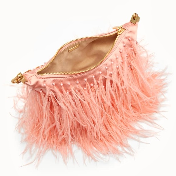 🌺🎉HP🎉🌺 NWT Cult Gaia Gia Ostrich Feather & Pearl Shoulder Bag Azalea 🌟Rare🌟 - Picture 14 of 16